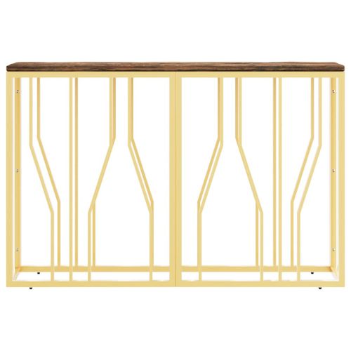 Table console doré acier inoxydable et bois massif récupération - Photo n°3; ?>