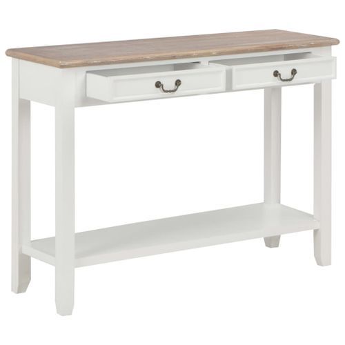 Table console fixe blanche et bois naturel Paola - Photo n°2; ?>