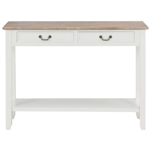 Table console fixe blanche et bois naturel Paola - Photo n°3; ?>