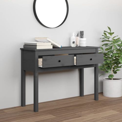 Table console Gris 100x35x75 cm Bois massif de pin - Photo n°3; ?>