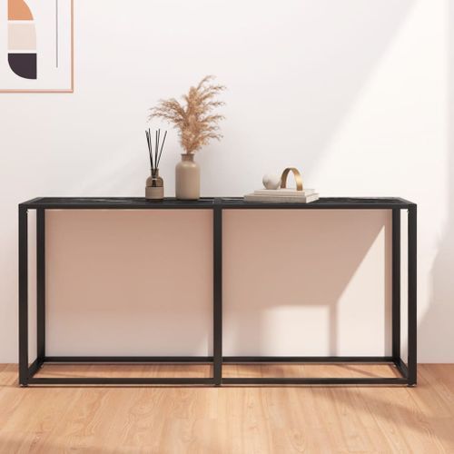 Table console Marbre noir 160x35x75,5 cm Verre trempé - Photo n°2; ?>