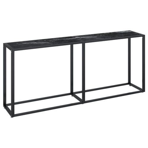 Table console Marbre noir 180x35x75,5 cm Verre trempé - Photo n°2; ?>