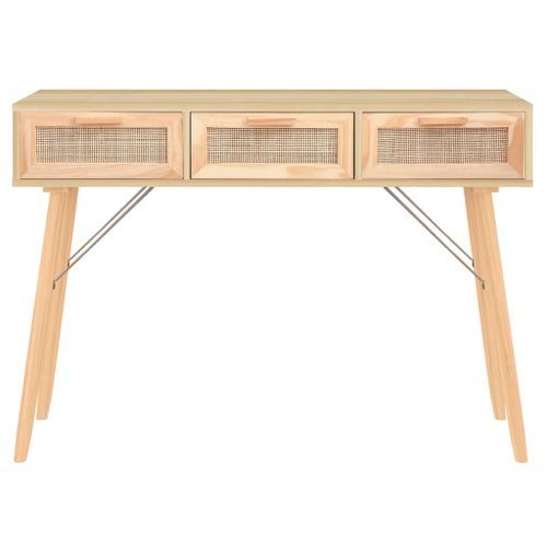 Table console Marron 105x30x75cm Bois massif pin /rotin naturel - Photo n°3; ?>