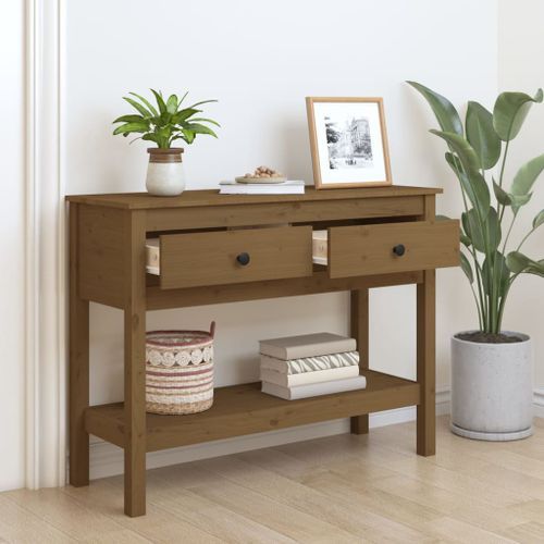 Table console Marron miel 100x35x75 cm Bois massif de pin - Photo n°3; ?>