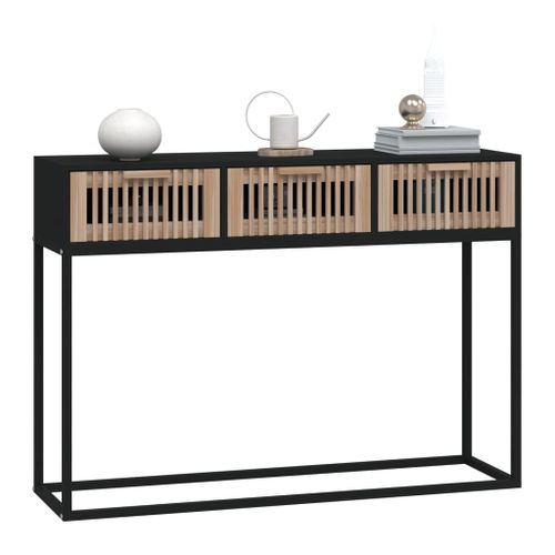 Table console noir 105x30x75 cm bois d'ingénierie et fer - Photo n°3; ?>