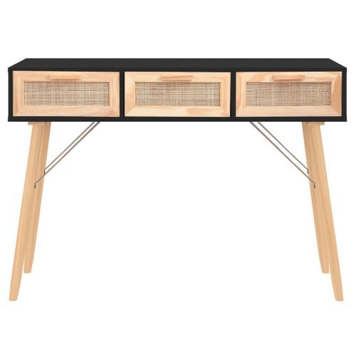 Table console Noir 105x30x75 cm Bois massif pin /rotin naturel - Photo n°3; ?>