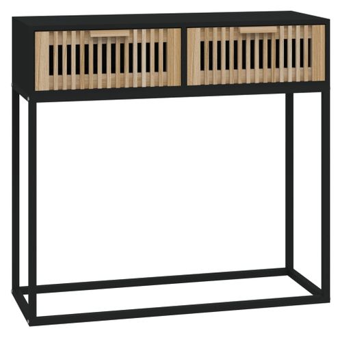 Table console noir 80x30x75 cm bois d'ingénierie et fer - Photo n°2; ?>