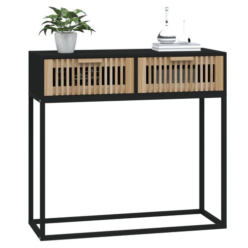 Table console noir 80x30x75 cm bois d'ingénierie et fer - Photo n°3; ?>