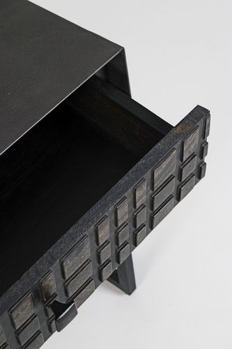 Table d'appoint 1 tiroir acier et bois de manguier noir Dody 50 cm - Photo n°3; ?>