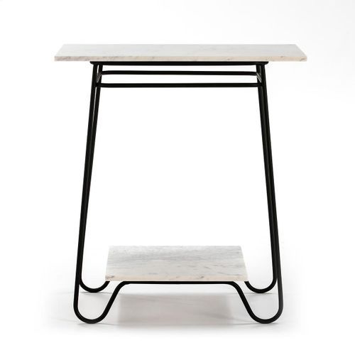 Table d'appoint 2 plateaux marbre blanc et métal noir Guaie - Photo n°2; ?>
