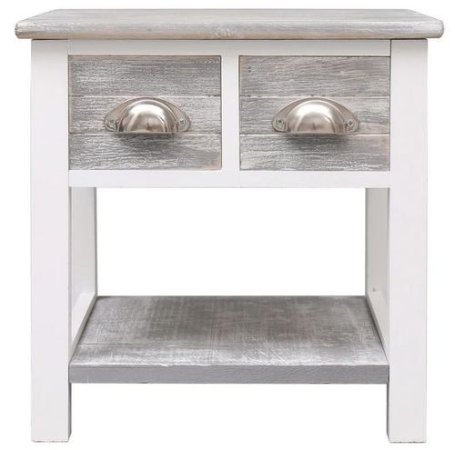 Table d'appoint 2 tiroirs paulownia massif gris et blanc Amatar - Photo n°2; ?>
