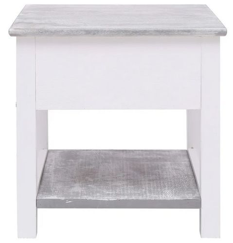 Table d'appoint 2 tiroirs paulownia massif gris et blanc Amatar - Photo n°3; ?>