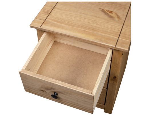 Table d'appoint 3 tiroirs en bois de pin massif Autika 46 cm – Élégance rustique et praticité - Photo n°3; ?>