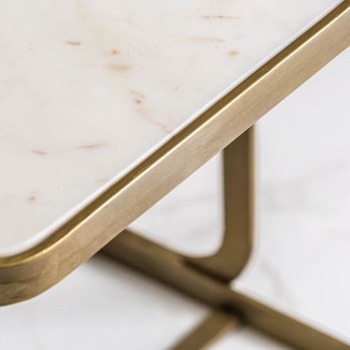 Table d'appoint art déco métal doré et plateau marbre blanc Anato - Photo n°3; ?>
