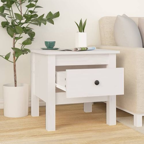 Table d'appoint Blanc 40x40x39 cm Bois massif de pin - Photo n°3; ?>