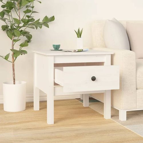 Table d'appoint Blanc 50x50x49 cm Bois massif de pin - Photo n°3; ?>