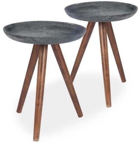 Table d'appoint bois de manguier foncé et métal gris Yaya - Lot de 2 - Photo n°2; ?>