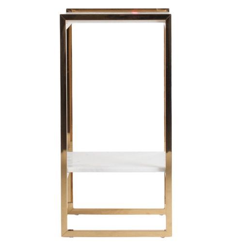 Table d'appoint carrée 2 plateaux marbre blanc et métal doré Anato - Photo n°3; ?>