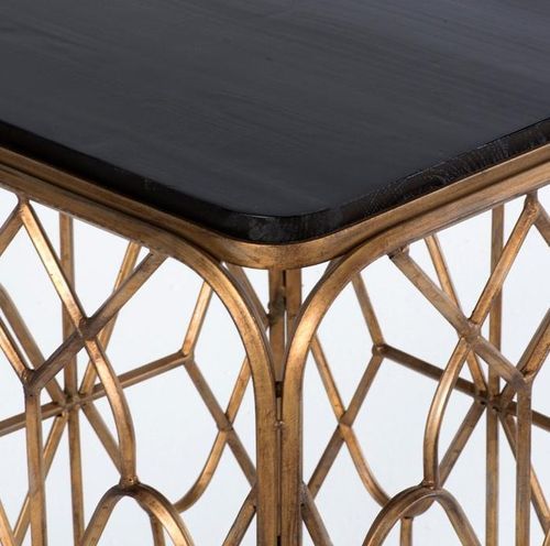 Table d'appoint carrée bois noir et métal doré Quieras - Photo n°2; ?>