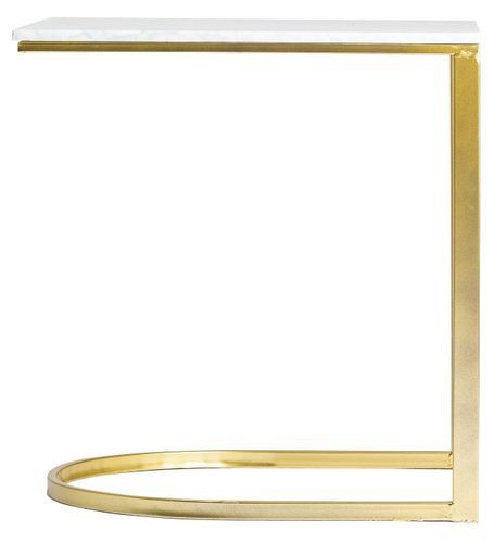 Table d'appoint carrée métal doré et plateau marbre blanc Rench - Photo n°2; ?>