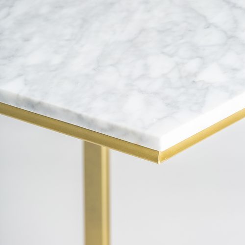 Table d'appoint carrée métal doré et plateau marbre blanc Rench - Photo n°3; ?>