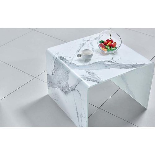 Table d'appoint carrée verre effet marbre blanc Belar - Photo n°2; ?>
