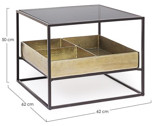 Table d'appoint carrée verre et acier bicolore Mirabel L 62 cm - Photo n°3; ?>