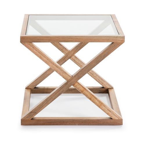 Table d'appoint carrée verre et bois massif clair Orina - Photo n°2; ?>