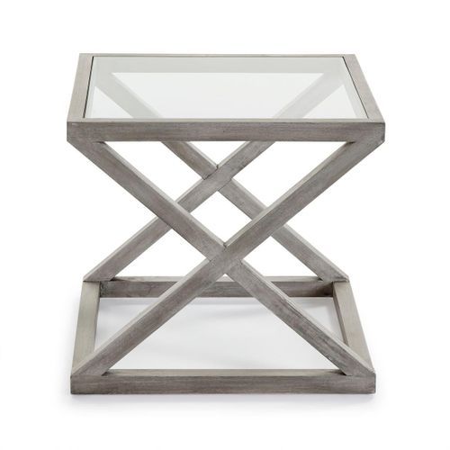 Table d'appoint carrée verre et bois massif gris voilé Orina - Photo n°2; ?>