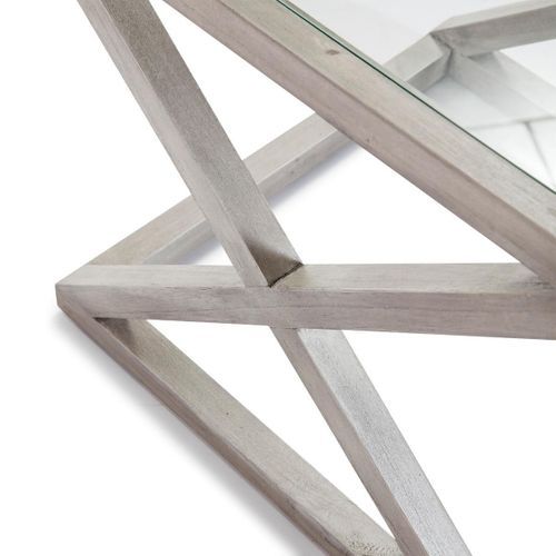 Table d'appoint carrée verre et bois massif gris voilé Orina - Photo n°3; ?>