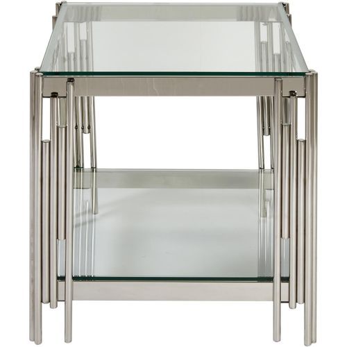 Table d'appoint carrée verre et pieds métal chromé Marwa - Photo n°2; ?>
