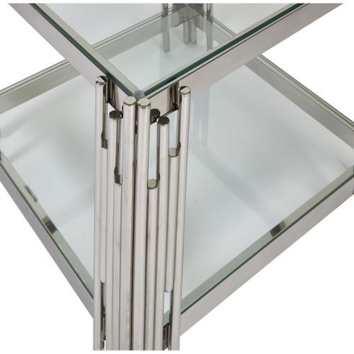 Table d'appoint carrée verre et pieds métal chromé Marwa - Photo n°3; ?>