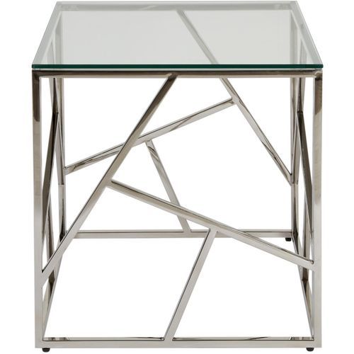 Table d'appoint carrée verre et pieds métal chromé Sally - Photo n°2; ?>