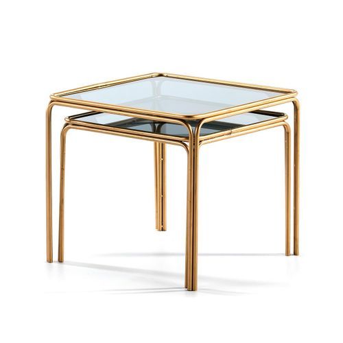 Table d'appoint carrée verre fumé et métal doré Diras - Lot de 2 - Photo n°3; ?>