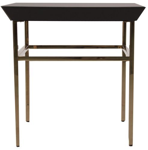 Table d'appoint carrée verre noir et pieds métal doré Moire - Photo n°2; ?>