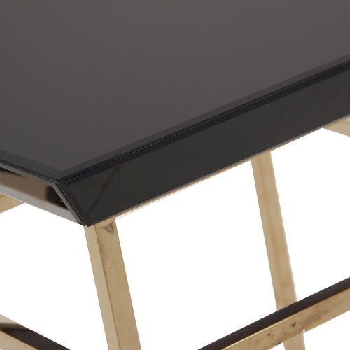 Table d'appoint carrée verre noir et pieds métal doré Moire - Photo n°3; ?>