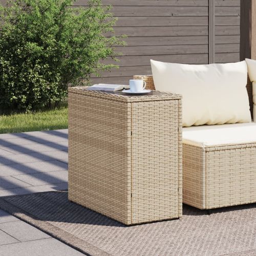 Table d'appoint de jardin avec dessus en verre beige rotin - Photo n°3; ?>