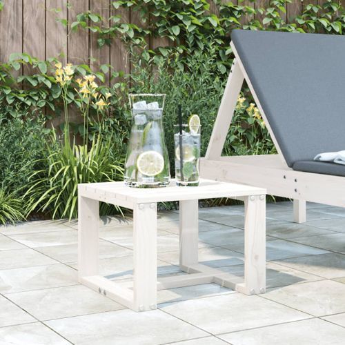 Table d'appoint de jardin blanc 40x38x28,5cm bois massif de pin - Photo n°2; ?>