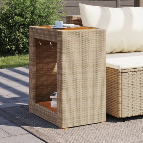 Table d'appoint de jardin dessus en bois beige 60x40x75 cm - Photo n°3; ?>