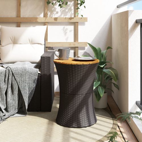 Table d'appoint de jardin forme tambour noir rotin bois massif - Photo n°3; ?>