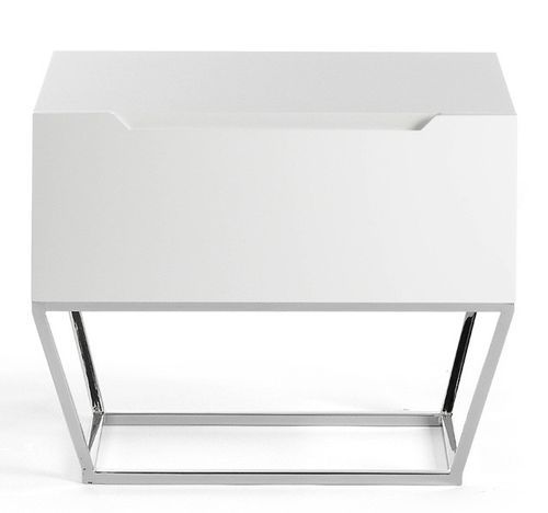 Table d'appoint design 1 tiroir laqué et pieds acier chromé Romus - Photo n°2; ?>