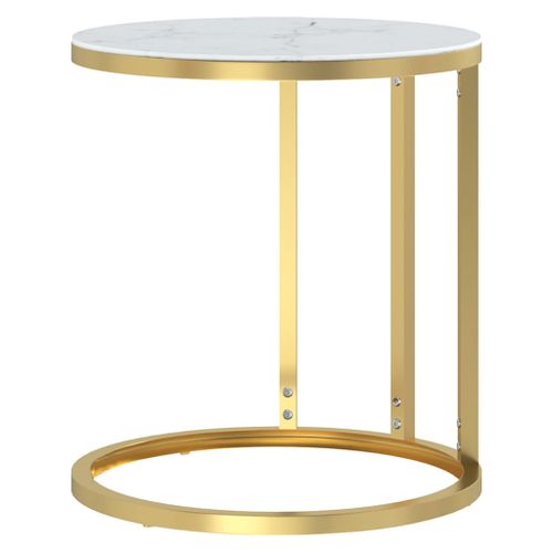 Table d'appoint Doré et marbre blanc 45 cm Verre trempé - Photo n°3; ?>