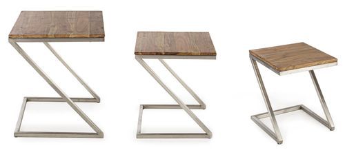 Table d'appoint en acacia et acier Obito - Lot de 3 - Photo n°3; ?>