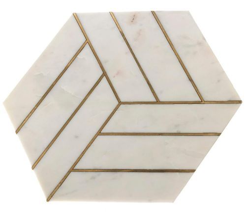Table d'appoint marbre blanc et métal doré Gena - Photo n°3; ?>