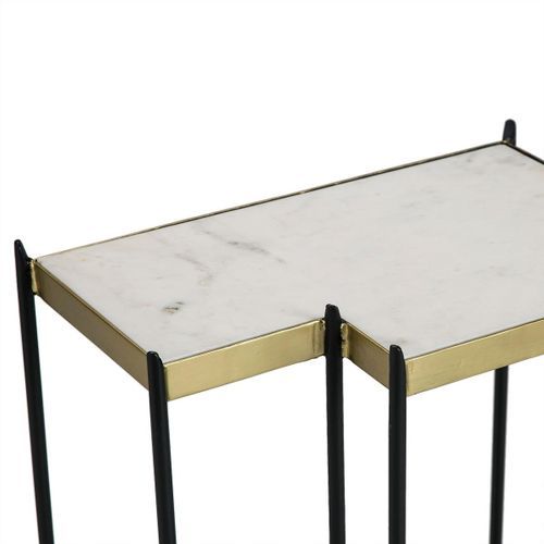 Table d'appoint marbre blanc et métal noir Thierry - Photo n°3; ?>