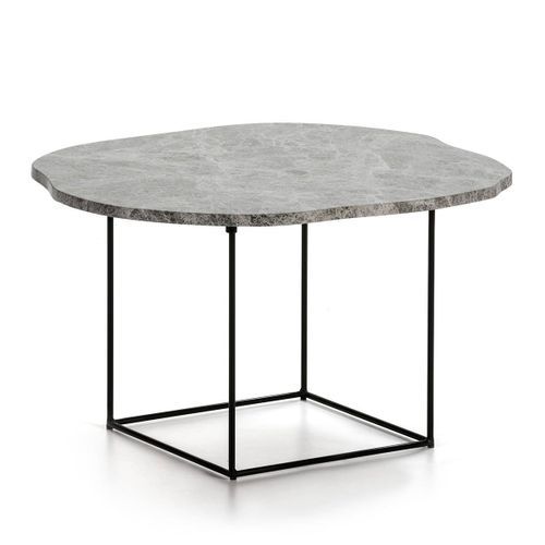 Table d'appoint marbre gris et pieds métal noir Trois - Photo n°2; ?>