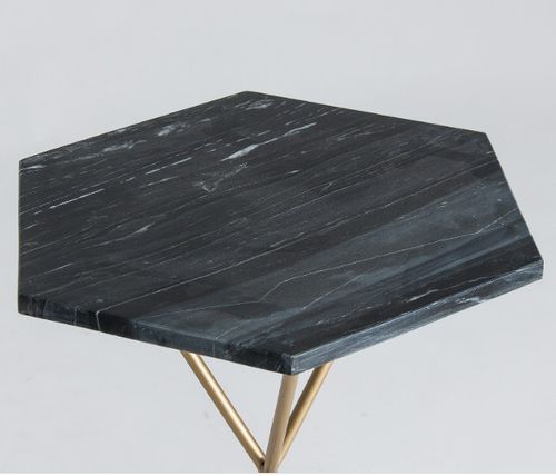 Table d'appoint marbre noir et métal doré Keyz - Photo n°2; ?>