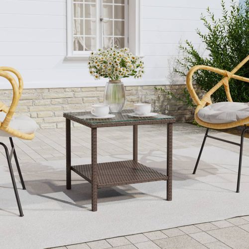 Table d'appoint marron 45x45x45 cm poly rotin et verre trempé - Photo n°2; ?>