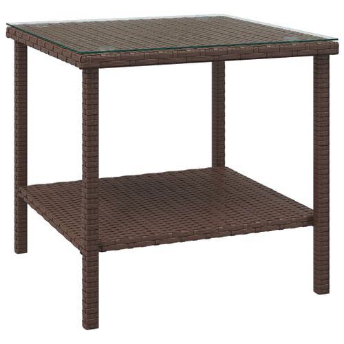 Table d'appoint marron 45x45x45 cm poly rotin et verre trempé - Photo n°2; ?>