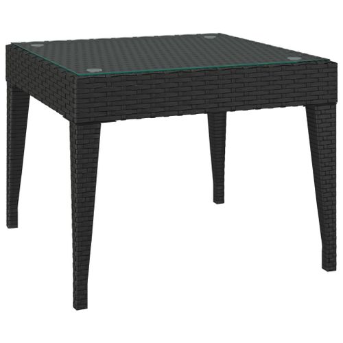 Table d'appoint noir 50x50x38 cm poly rotin et verre trempé - Photo n°2; ?>